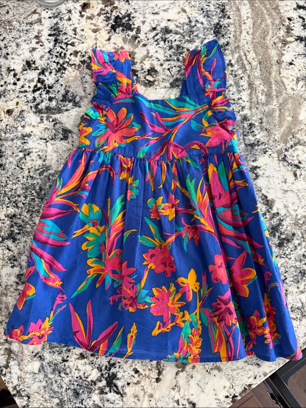 Girls Crewcuts Blue Tropical Floral Sundress with Ruffle Straps